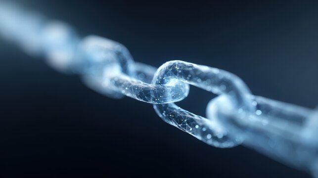 Blockchain network hologram with decentralized nodes, secure data transaction concept, futuristic style