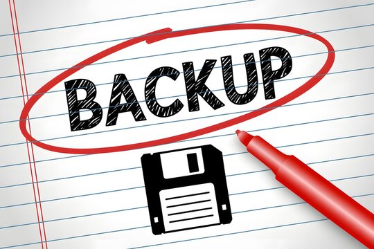 Backup concept with floppy disk illustration on paper