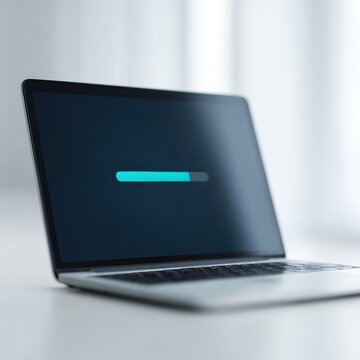 Firmware update progress bar on laptop, system security upgrade concept