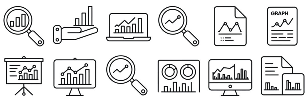 Data analysis icon vector, profit graph illustration, data science symbol, analytics chart concept, financial growth design, minimal outline style, editable stroke
