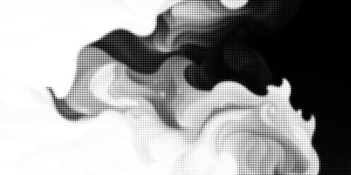 Grunge halftone gradient background. Faded grit noise texture. White and black sandy wallpaper. Retro pixelated backdrop. Anime or manga style comic overlay