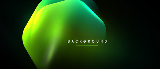 Fototapeta premium Abstract green shape over black background. Gradient colors blend, creating modern visual effect. Text reads BACKGROUND. Simple, elegant design.