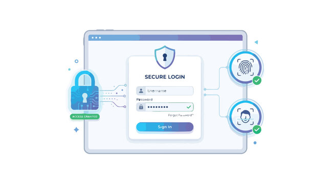 Secure Login Concept with Digital Padlock Fingerprint and Face Recognition for Data Protection and Access Granted Authentication