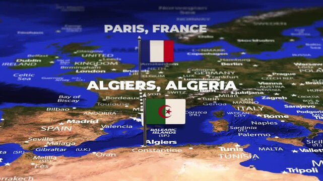 Flight From Paris FRANCE to Algiers ALGERIA with flag pins