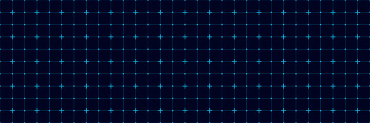 Seamless dark blue grid background with glowing cross markers and geometric pattern creating modern tech interface style suitable for digital design presentations dashboards futuristic layouts © SpainArts