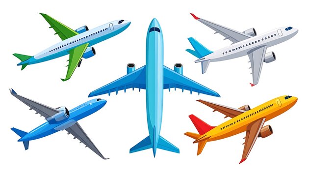 Airplanes in flight colorful fleet.