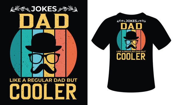 Jokes dad t shirt design with retro sunset background and mustache man.
