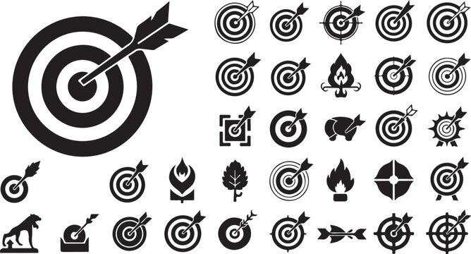 Target with arrow and collection of dartboard and bullseye