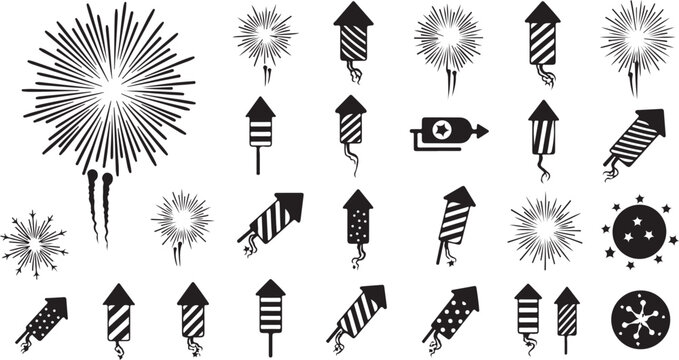 Firework collection vector icons with fourth of july