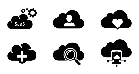 Fototapeta premium Cloud computing silhouette set solid and glyph styles, white background