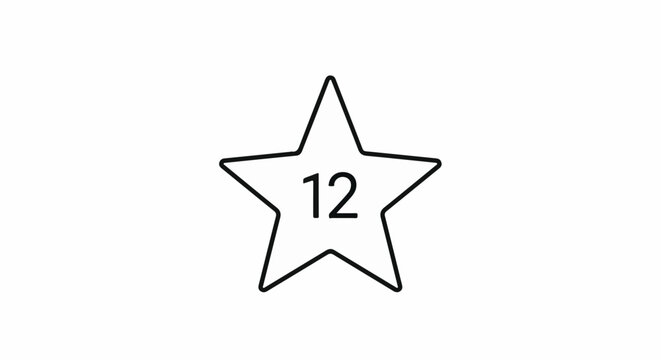 A simple, stylized black outline of a five-pointed star with the number 12