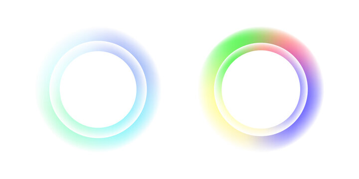 Gradient circles background, color gradation with halftone effect. Vibrant design colorful swirls. Gradient blur circle pattern with grain dots design. Rainbow rgb color spectrum. Vector illustration