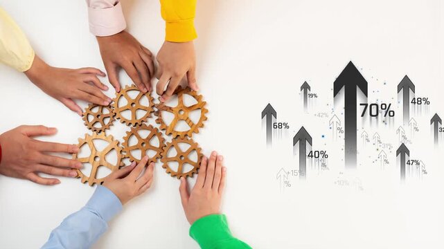 Collaborative Teamwork with Gears and Growth Arrows Representing Business Success and Progress in a Dynamic Environment Sigmoid