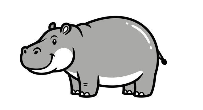 Cartoon hippopotamus standing on ground.