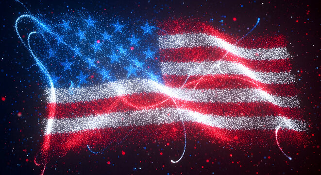 American flag made of sparkling particles patriotic red white and blue design high quality professional detailed