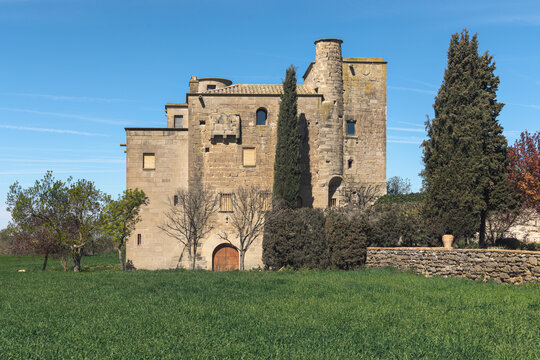 Ratera Castle Stands Majestically in La Segarra Under a Bright Blue Sky, Catalonia