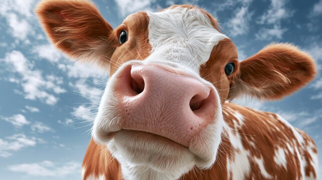 Friendly-looking cow stares into the lens with a soft, open expression