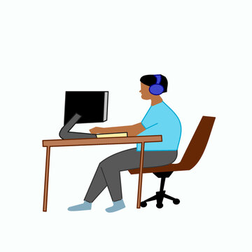man working office setup pc computer job staff illustration