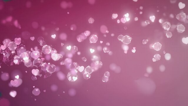 Shimmering heart bokeh cluster on pink background