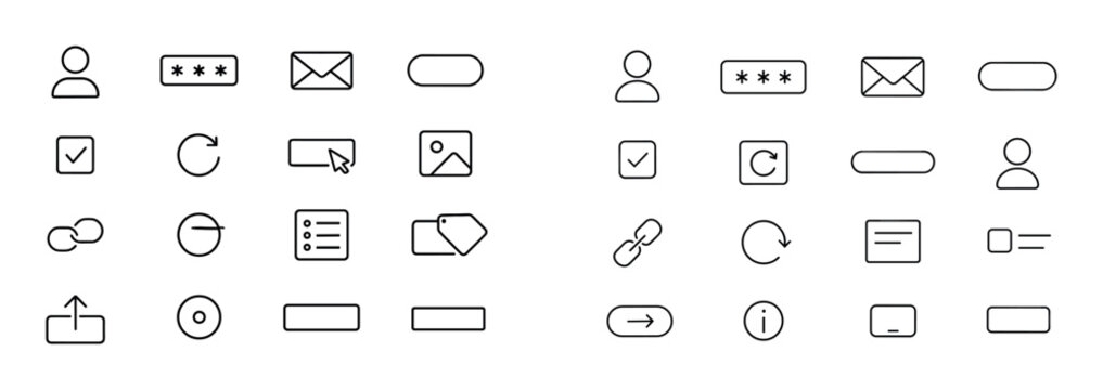 User interface line icon set on white background