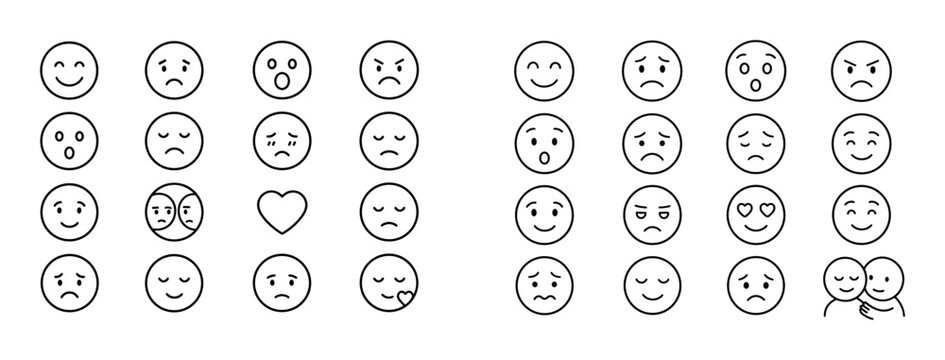 Emoticon faces showing varied expressions on grid