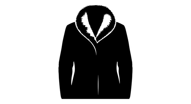 Silhouette of a stylish coat with a prominent fur collar on a white background, showcasing elegant outerwear design