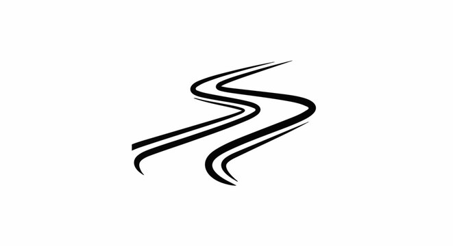 Abstract black winding pathway with twin parallel lines against white