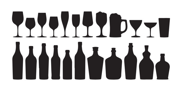 Collection of drinkware and bottle silhouettes for beverage and hospitality industry graphics