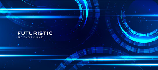 Blue futuristic technology background glowing with circular HUD elements and neon light lines.Abstract digital science concept for hitech vector illustration and modern wallpaper design © StudioPixel2