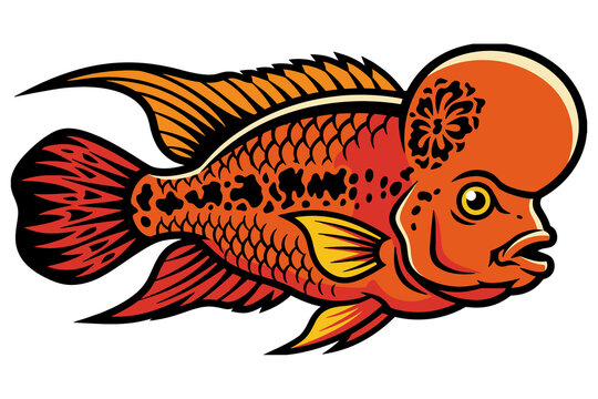 Flowerhorn Cichlid Fish Cartoon Illustration Isolated on Transparent Background