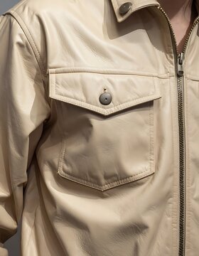 Close-up of beige jacket pocket.