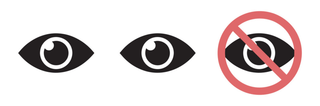 Minimalist eye visibility icon set, viewing and restricted vision symbols, show and hide content UI icons, privacy control and accessibility design