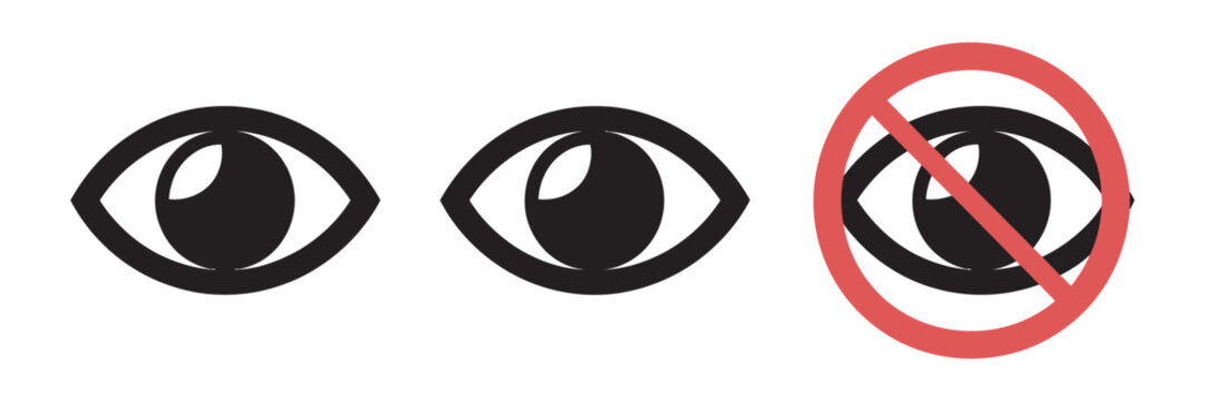 Minimalist eye visibility icon set, viewing and restricted vision symbols, show and hide content UI icons, privacy control and accessibility design