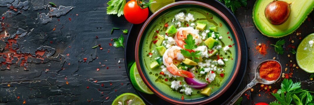 Summer cucumber gazpacho soup with crab - generative ai illustration
