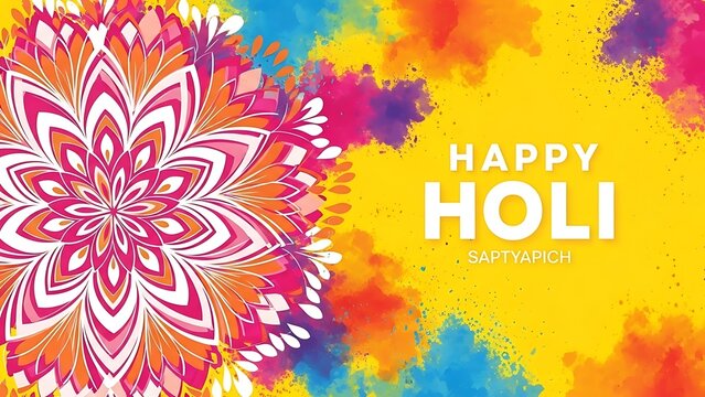 Vibrant holi celebration background with mandala design and colorful textured effects