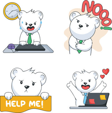 Cute polar bear office worker sticker set