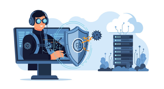 Digital Hacker Attack Blocked by Cybersecurity Network Defense System