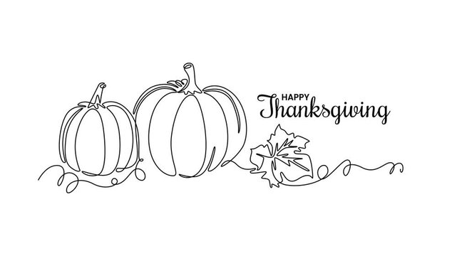 Pumpkin thanksgiving element. Thanksgiving concept. Single line draw design. Full length animation illustration. High quality 4k footage