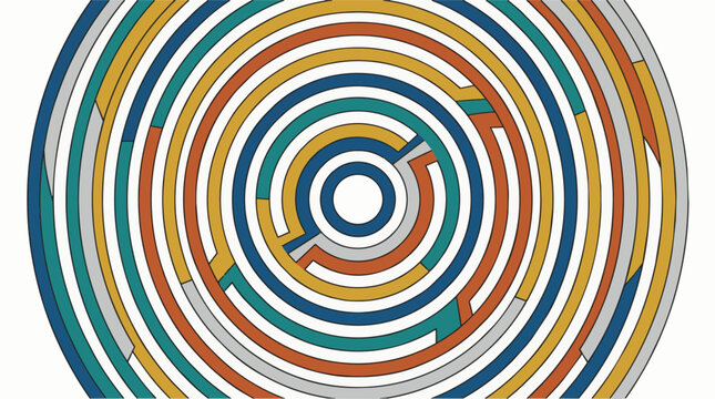 Colorful concentric circles with a maze-like design.
