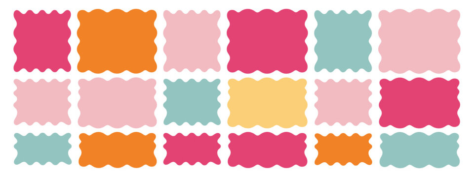 Doodle curvy frame icons with squiggly uneven blot shapes, oval amoeba badges, and clouds.
