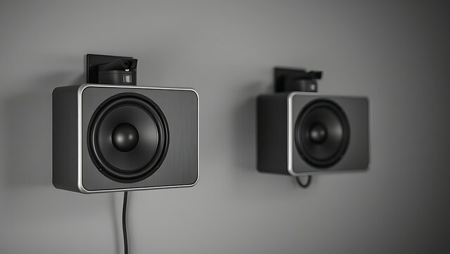Vintage monochrome wall-mounted speakers, highlighting retro audio design.