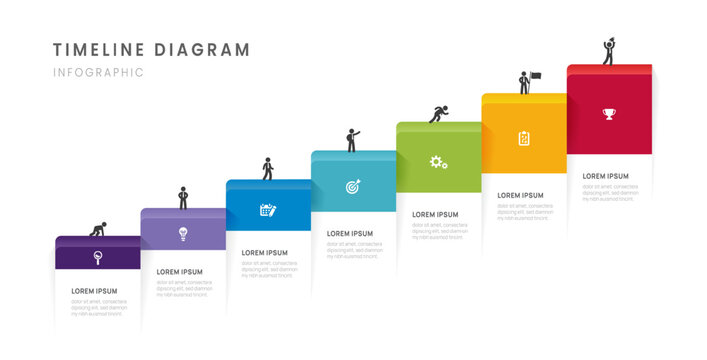 Business roadmap timeline infographic with 7 step milestones elements, diagram, and icon, vector.