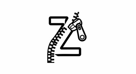 Fototapeta premium Black and white graphic of a stylized letter Z with a zipper mechanism