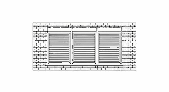 Brick wall with three closed security shutters on a window