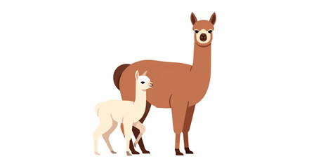 Fototapeta premium Brown and white cartoon llamas stand together on a white background