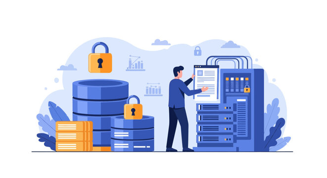 Database Administrator Overseeing Network Security and Data Management Systems