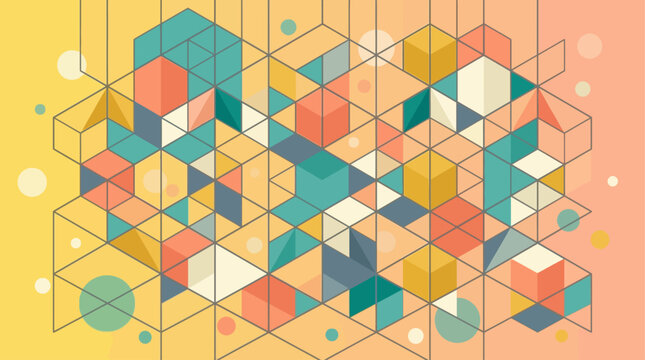 This flat design vector illustration presents a minimalist geometric abstract with a subtle gradient shadow on a muted background. 