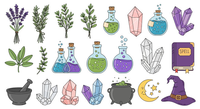 Witchcraft and Alchemy Collection: Potions, Crystals, Herbs, and Spellbook