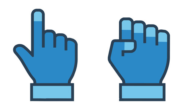 Flat blocky hand cursor icons with pointing finger and closed fist isolated on white background digital interface concept