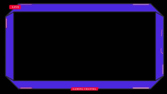 Purple Gaming Overlay Frame with Neon Glowing Indicators and Live Broadcast HUD for Streamers